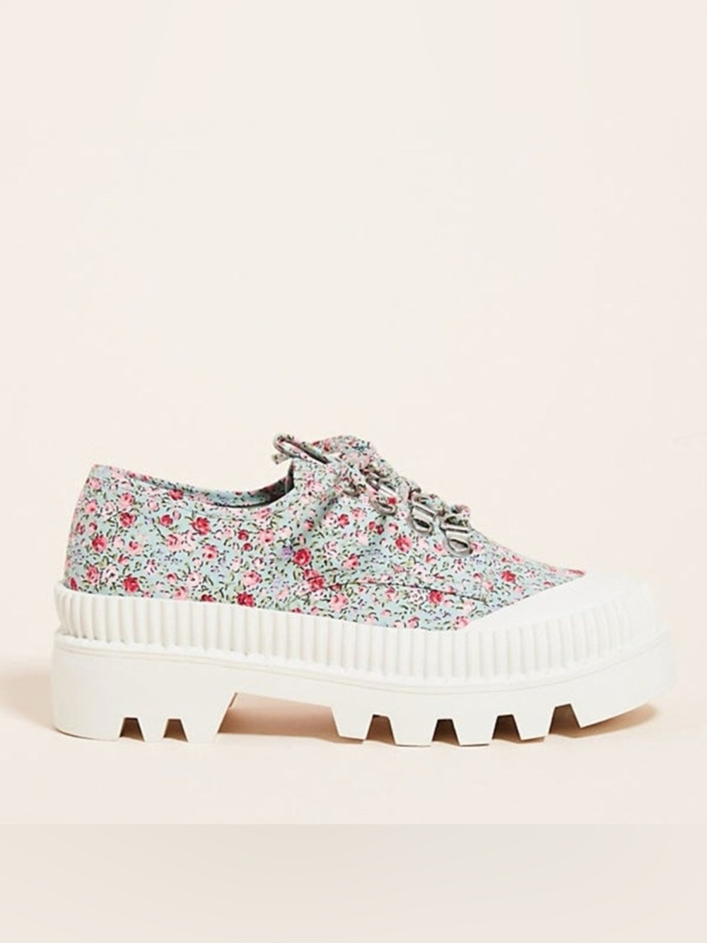 Jeffrey Campbell Floral Platform Lace-Up Sneakers in Mint and Pink